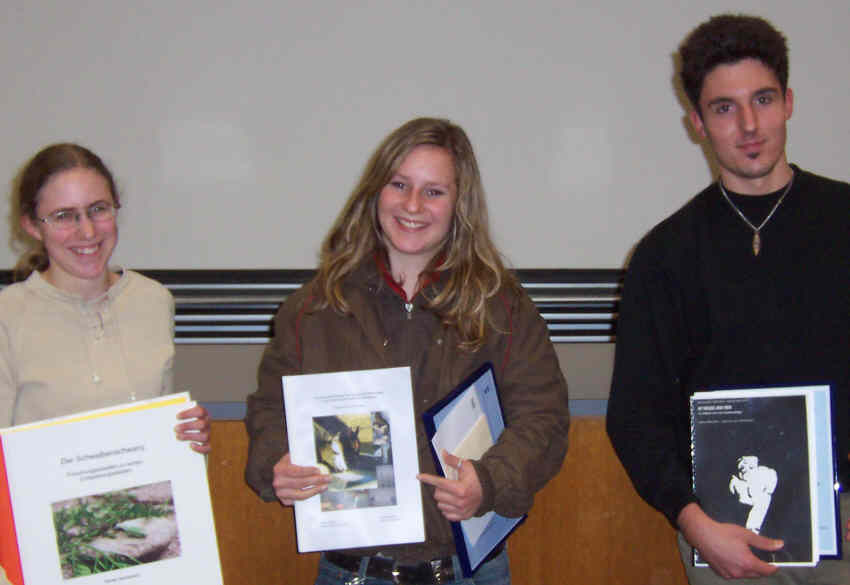 Renate Heinzelmann, Janine Brunner, Marko Kovic: Träger des Jugendpreises der Naturforschenden Gesellschaft 2005